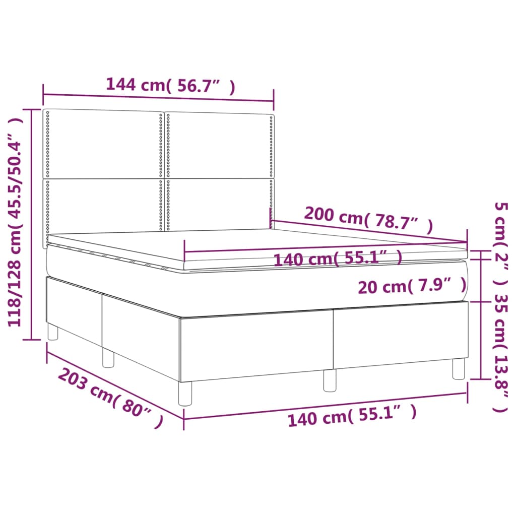 Boxspringbett mit Matratze Dunkelgrau 140x200 cm Samt
