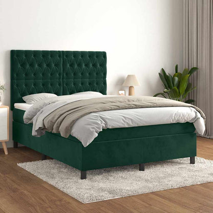 Boxspringbett mit Matratze Dunkelgrün 140x200 cm Samt