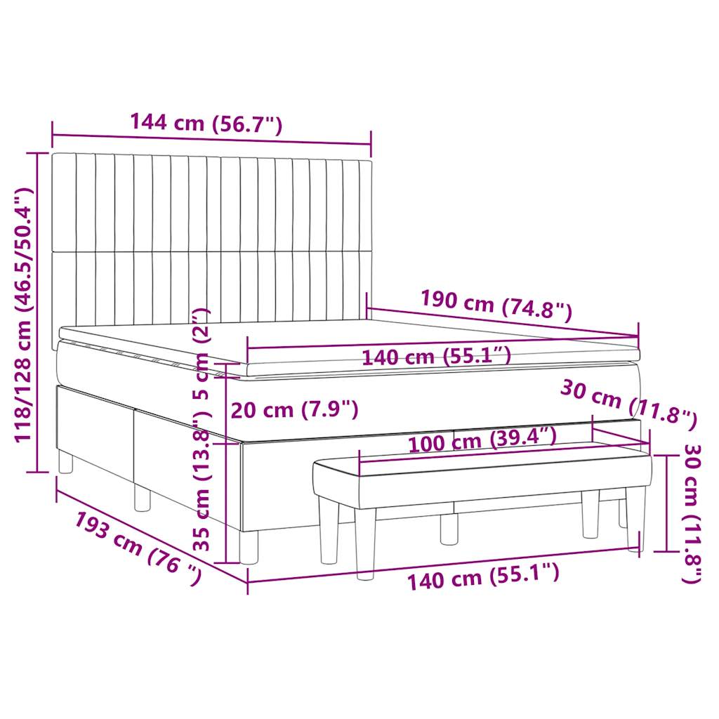Boxspringbett mit Matratze Taupe 140x190 cm Stoff