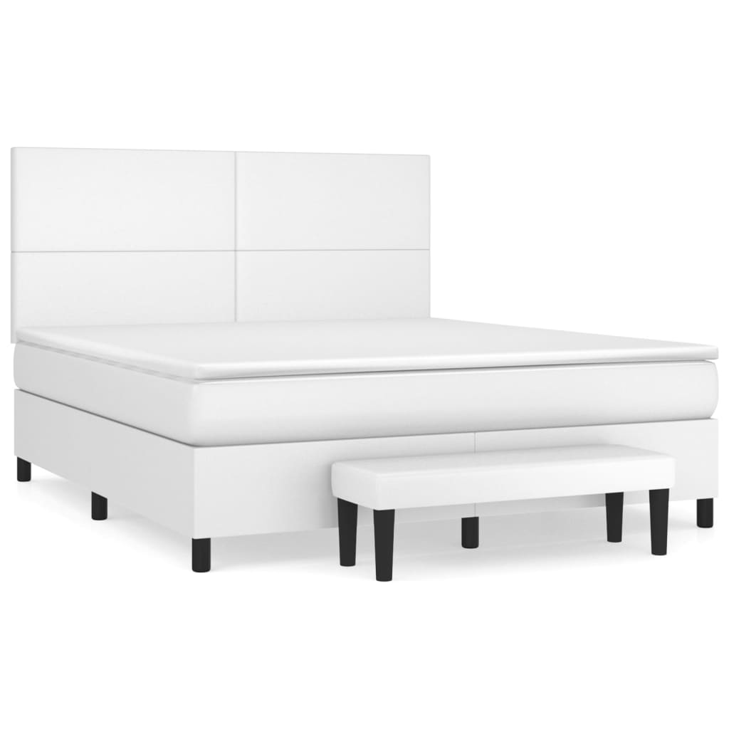 Boxspringbett mit Matratze Weiß 160x200 cm Kunstleder