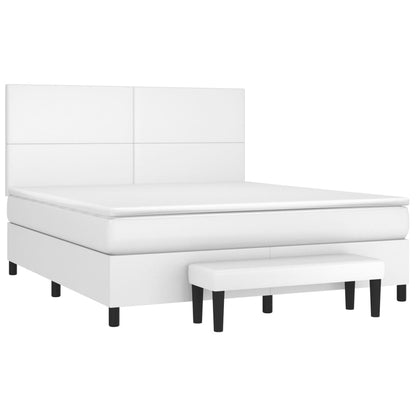 Boxspringbett mit Matratze Weiß 160x200 cm Kunstleder