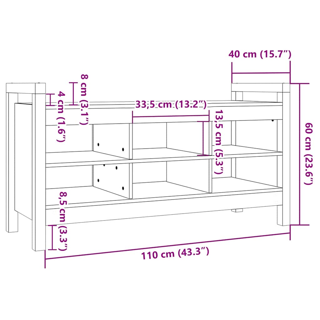 Flurbank 110x40x60 cm Massivholz Kiefer