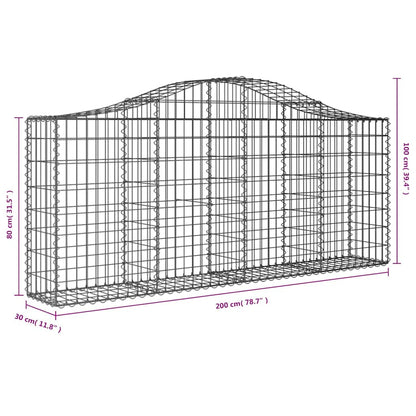 Gabionen mit Hochbogen 30 Stk. 200x30x80/100cm Verzinktes Eisen