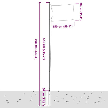 Fahnenmast Teilbar Silbern 6,08 m Aluminium