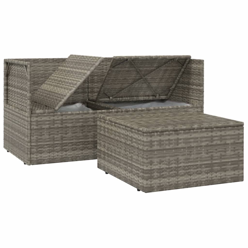 3-tlg. Garten-Lounge-Set mit Kissen Grau Poly Rattan