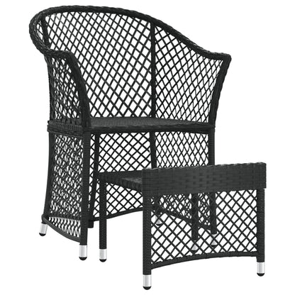 2-tlg. Garten-Lounge-Set mit Kissen Schwarz Poly Rattan