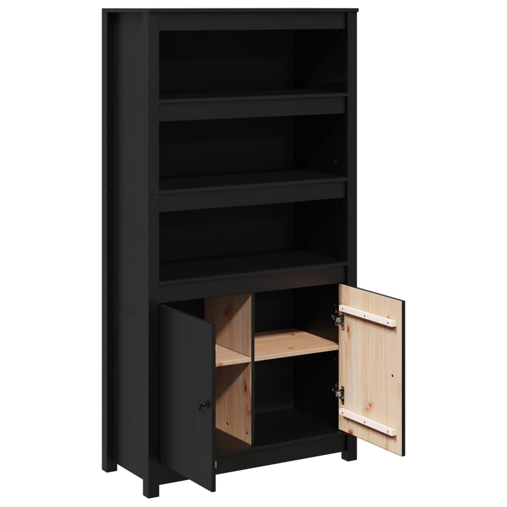 Highboard Schwarz 80x35x154 cm Massivholz Kiefer