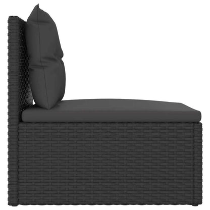 Garten-Mittelsofa mit Kissen Schwarz Poly Rattan