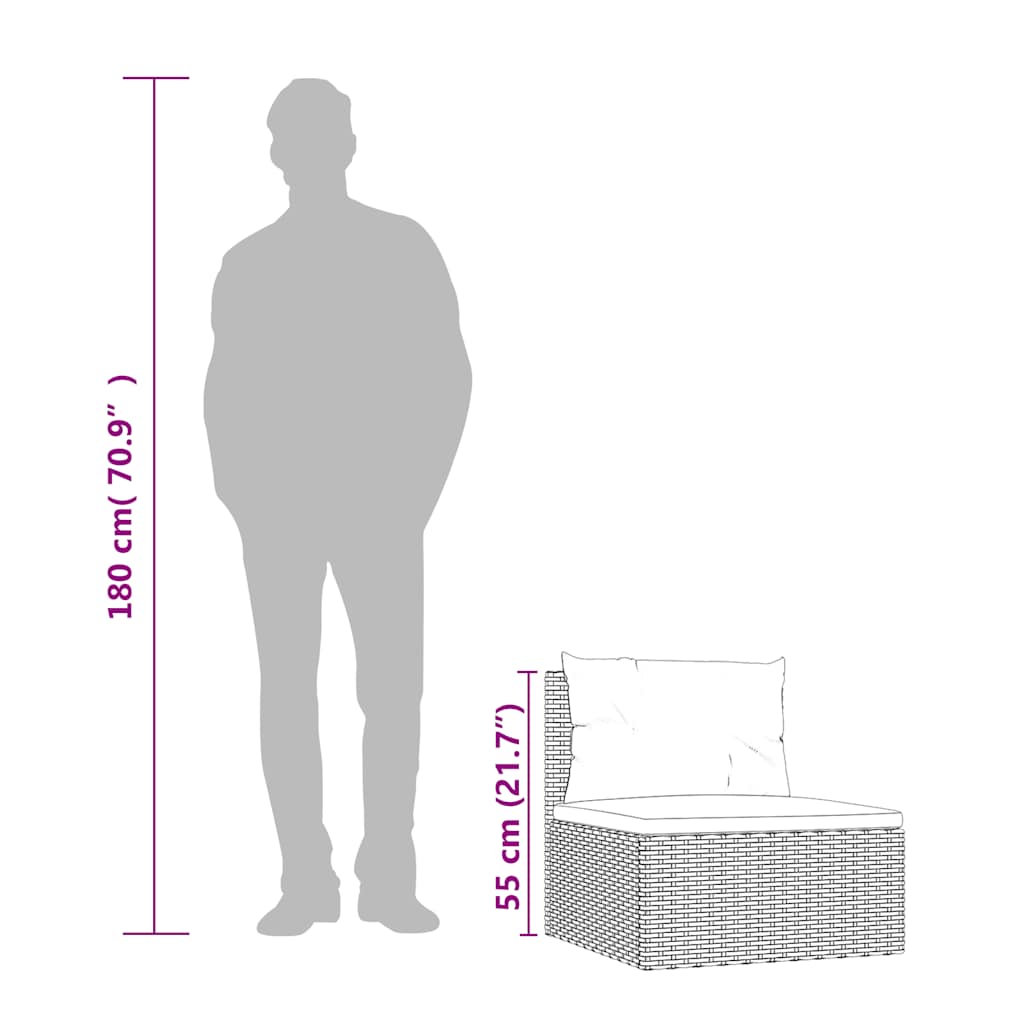 Garten-Mittelsofa mit Kissen Schwarz Poly Rattan