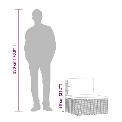 Garten-Mittelsofa mit Kissen Schwarz Poly Rattan