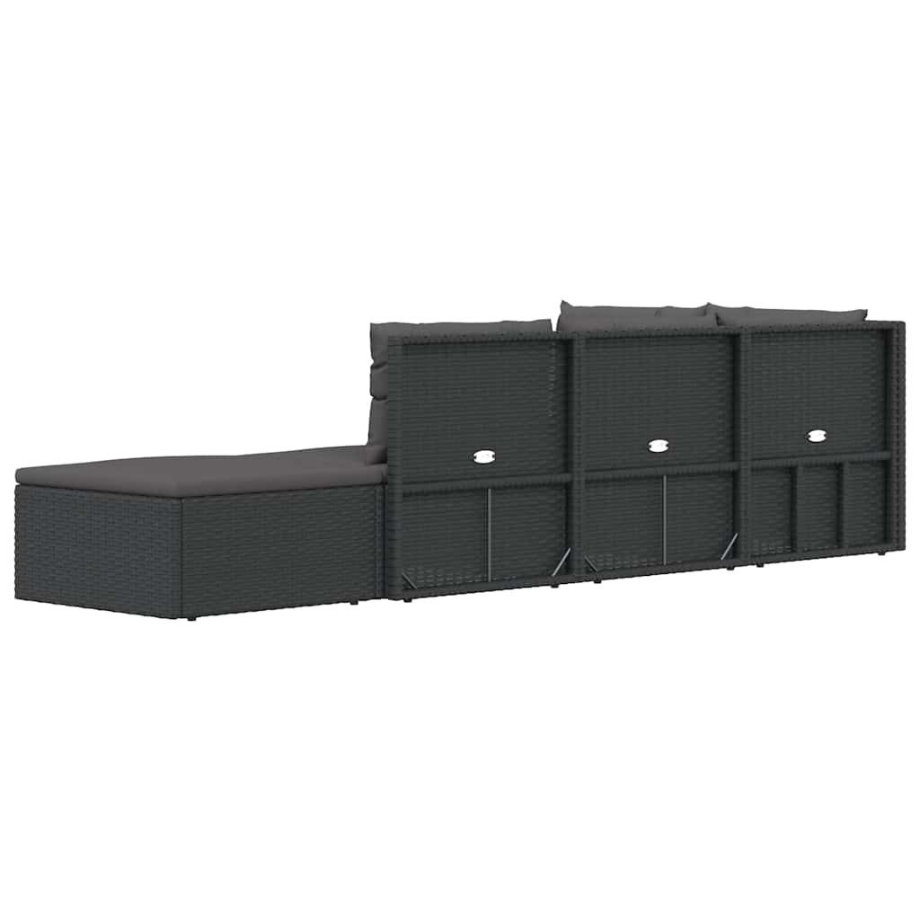 5-tlg. Garten-Lounge-Set mit Kissen Schwarz Poly Rattan