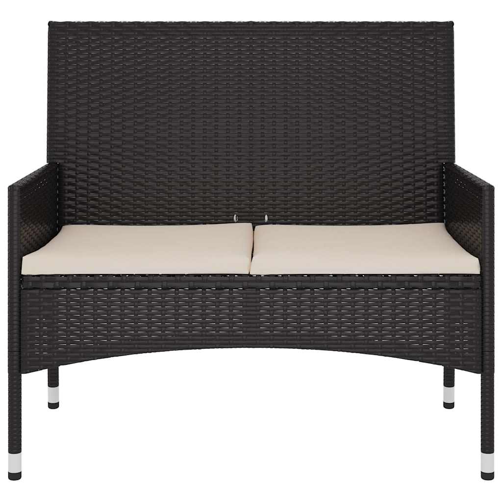 Gartenbank 2-Sitzer mit Kissen Schwarz Poly Rattan