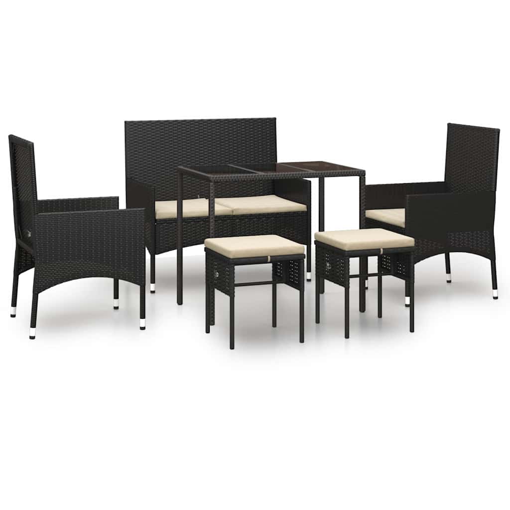 6-tlg. Garten-Lounge-Set mit Kissen Schwarz Poly Rattan