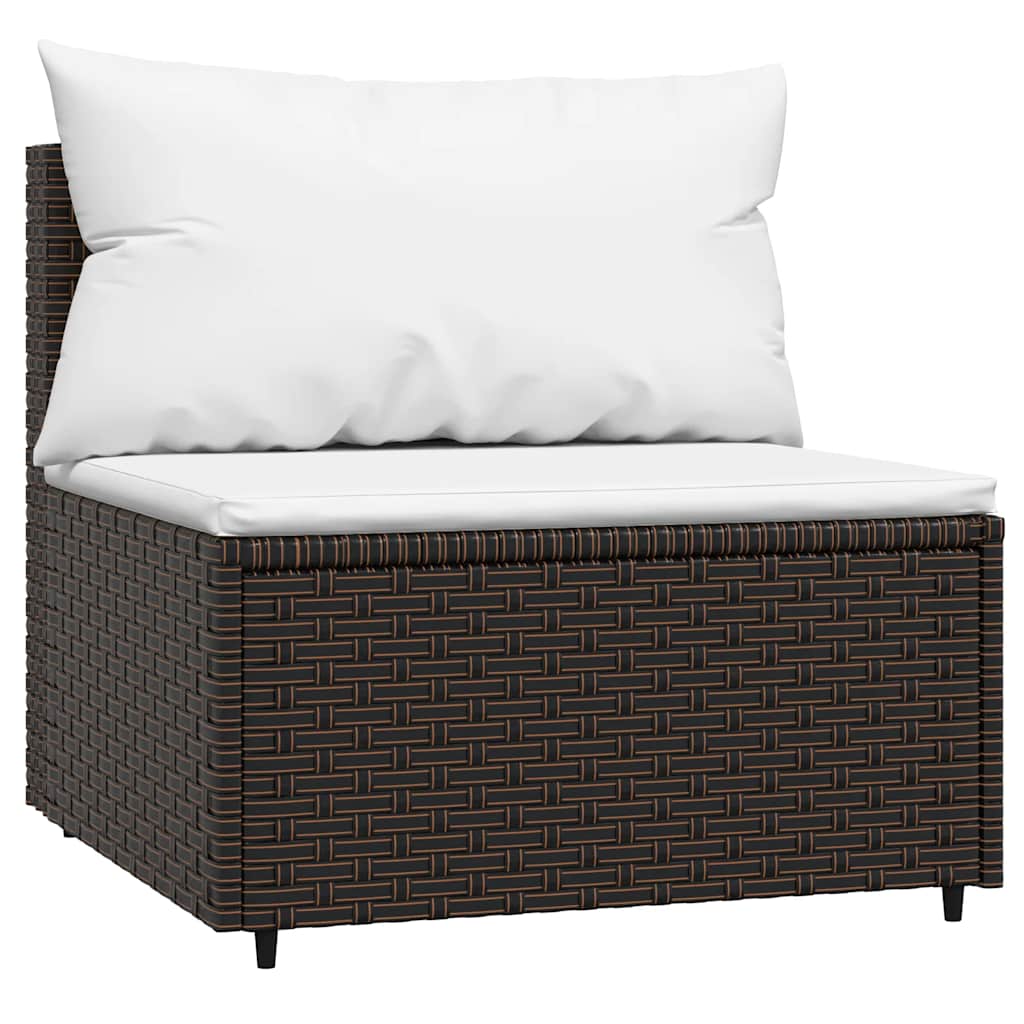 Garten-Mittelsofa mit Kissen Braun Poly Rattan