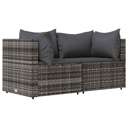 3-tlg. Garten-Lounge-Set mit Kissen Grau Poly Rattan
