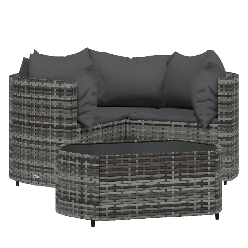 4-tlg. Garten-Lounge-Set mit Kissen Grau Poly Rattan