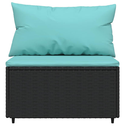 Garten-Mittelsofa mit Kissen Schwarz Poly Rattan