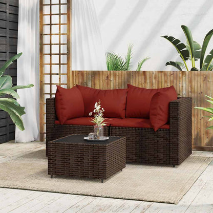 3-tlg. Garten-Lounge-Set mit Kissen Braun Poly Rattan