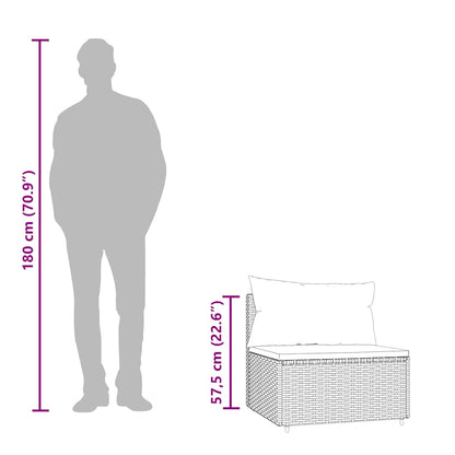 Garten-Mittelsofa mit Kissen Grau Poly Rattan