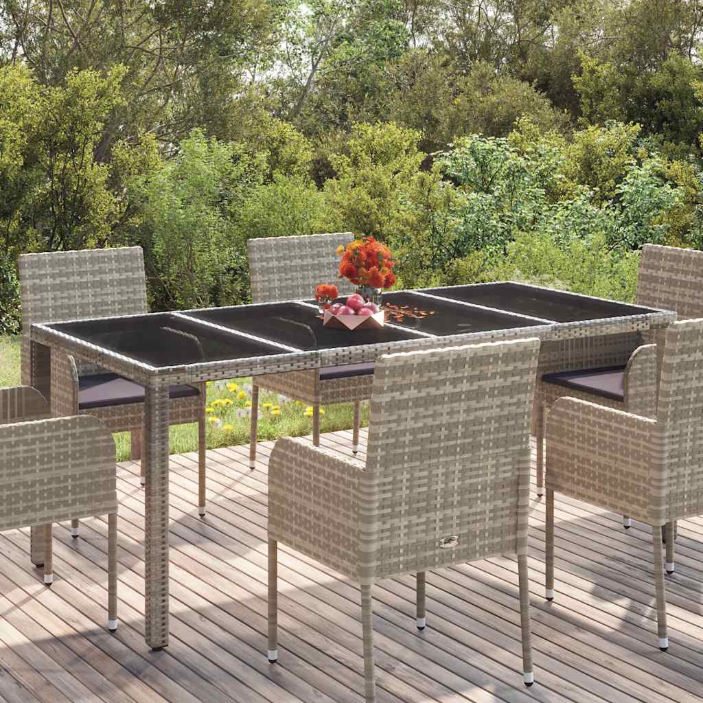 Gartentisch mit Glasplatte Grau 190x90x75 cm Poly Rattan