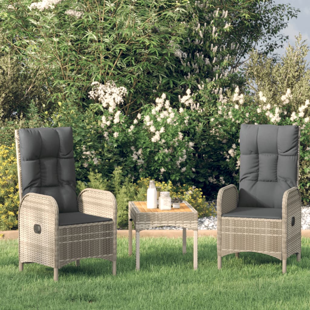 3-tlg. Garten-Lounge-Set mit Kissen Grau Poly Rattan