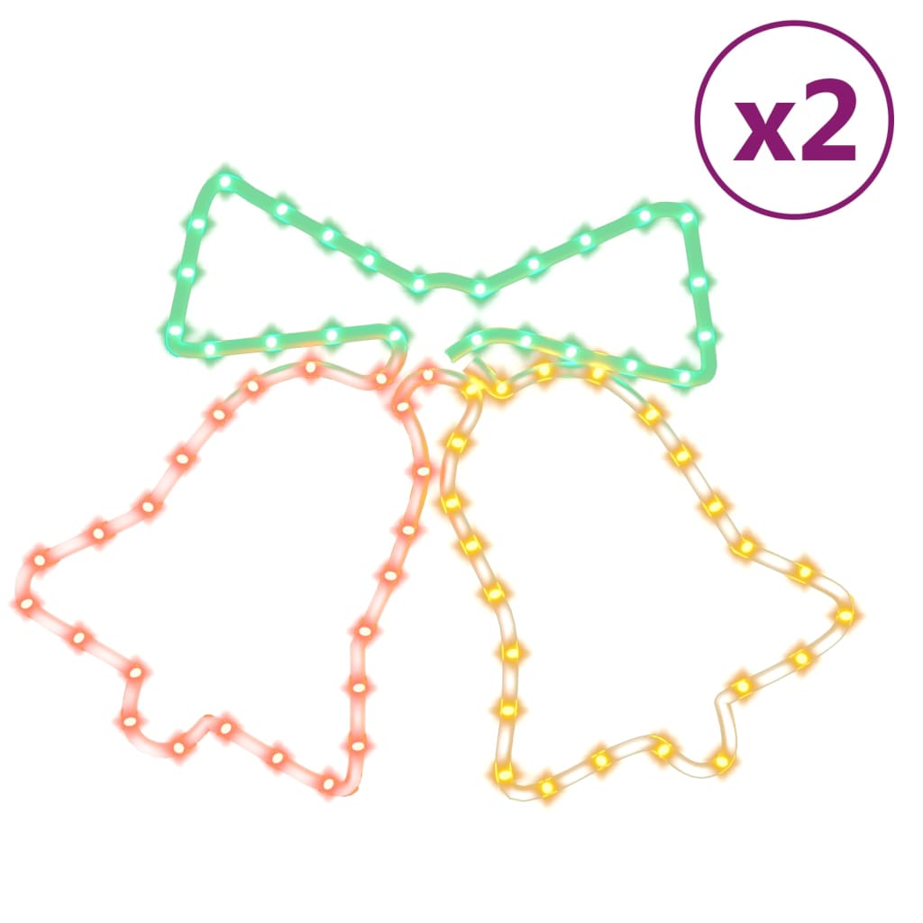 LED-Silhouetten 2 Stk. Weihnachtsglocken mit 72 LEDs 50x56 cm