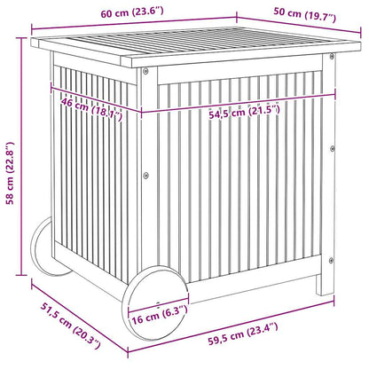 Gartentruhe mit Rollen 60x50x58 cm Massivholz Akazie