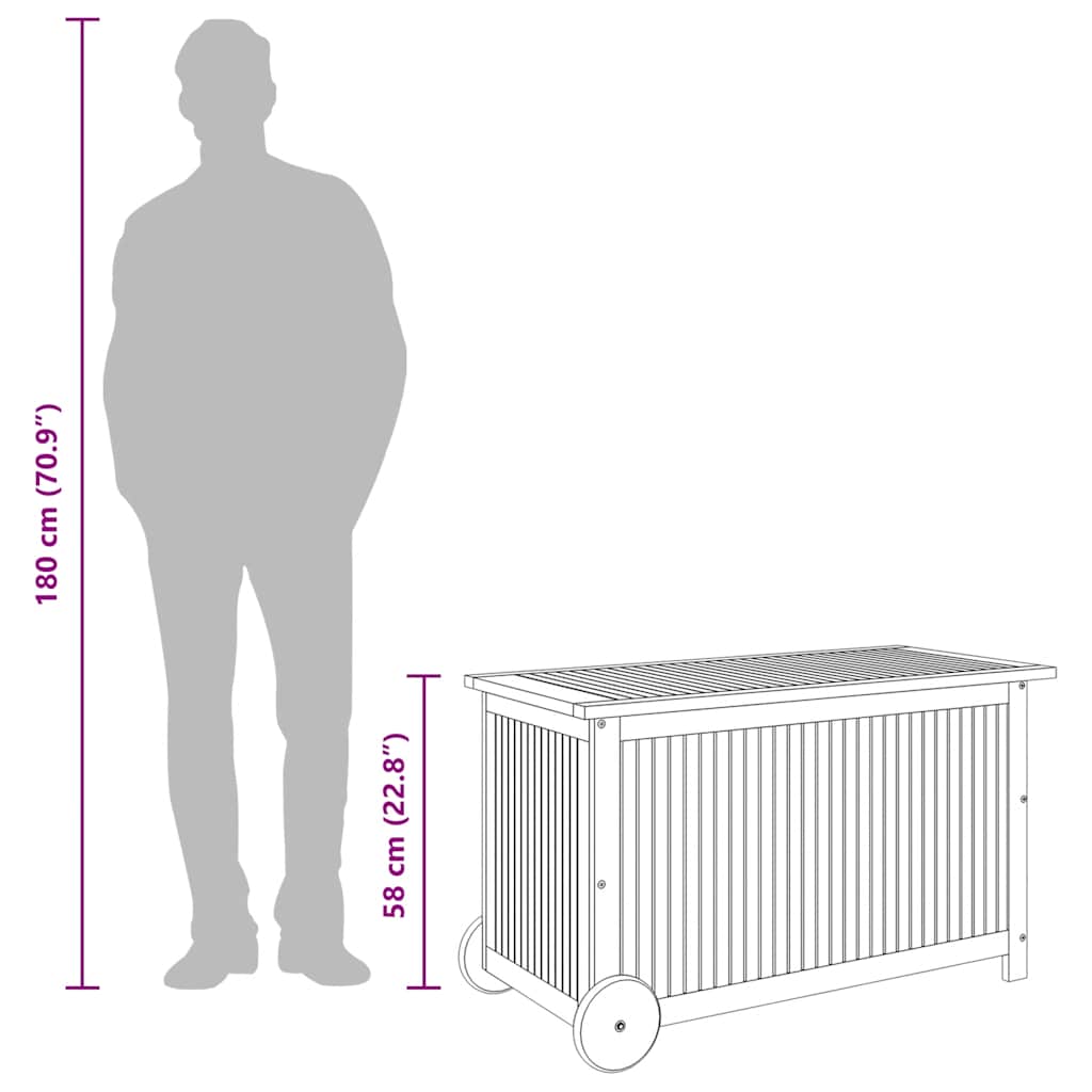 Gartentruhe mit Rollen 90x50x58 cm Massivholz Akazie