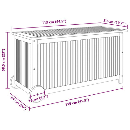Gartentruhe mit Rollen 113x50x58 cm Massivholz Akazie