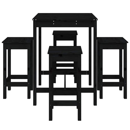 5-tlg. Gartenbar-Set Schwarz Massivholz Kiefer