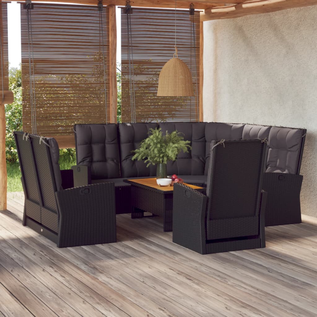 4-tlg. Garten-Lounge-Set mit Kissen Schwarz Poly Rattan