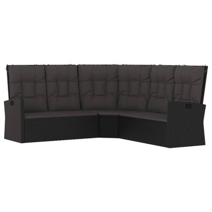 Ecksofa mit Liegefunktion und Kissen Schwarz Poly Rattan