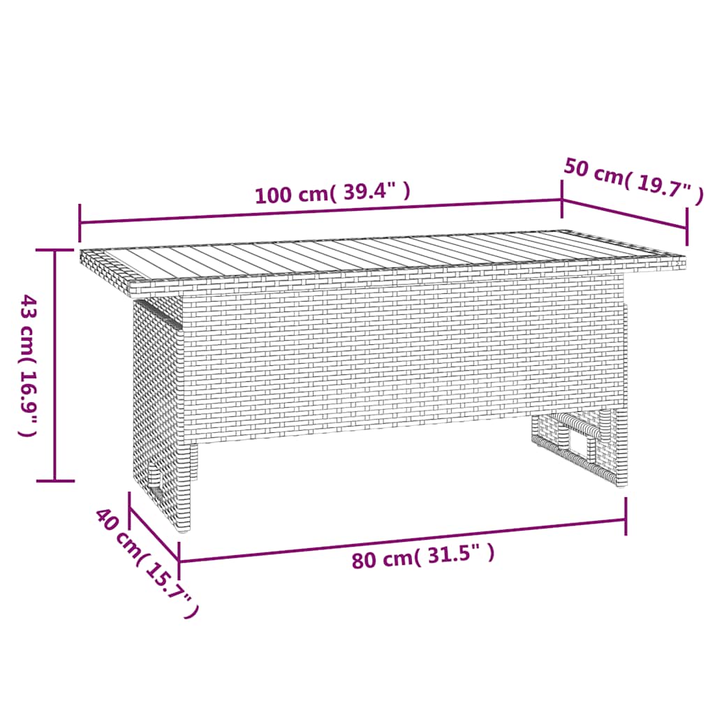 Gartentisch Grau 100x50x43/63 cm Akazienholz & Poly Rattan