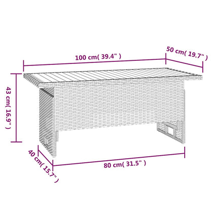 Gartentisch Grau 100x50x43/63 cm Akazienholz & Poly Rattan