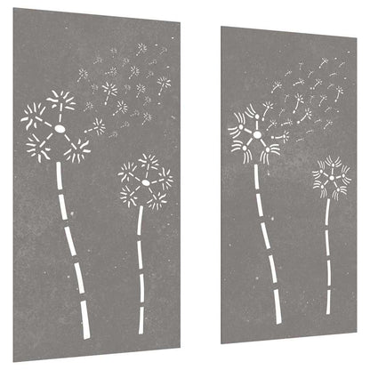 2-tlg. Garten-Wanddeko 105x55 cm Cortenstahl Blumen-Design