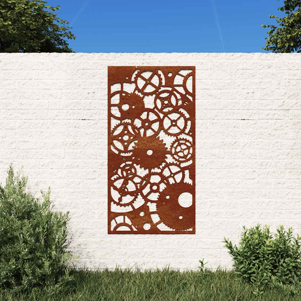 Garten-Wanddeko 105x55 cm Cortenstahl Zahnrad-Design