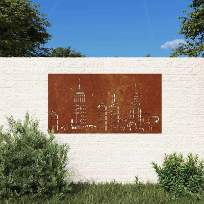 Garten-Wanddeko 105x55 cm Cortenstahl Skyline-Design