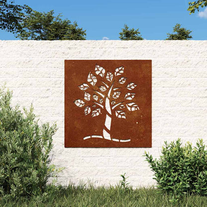 Garten-Wanddeko 55x55 cm Cortenstahl Baum-Design