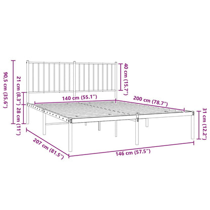 Bettgestell mit Kopfteil Metall Weiß 140x200 cm