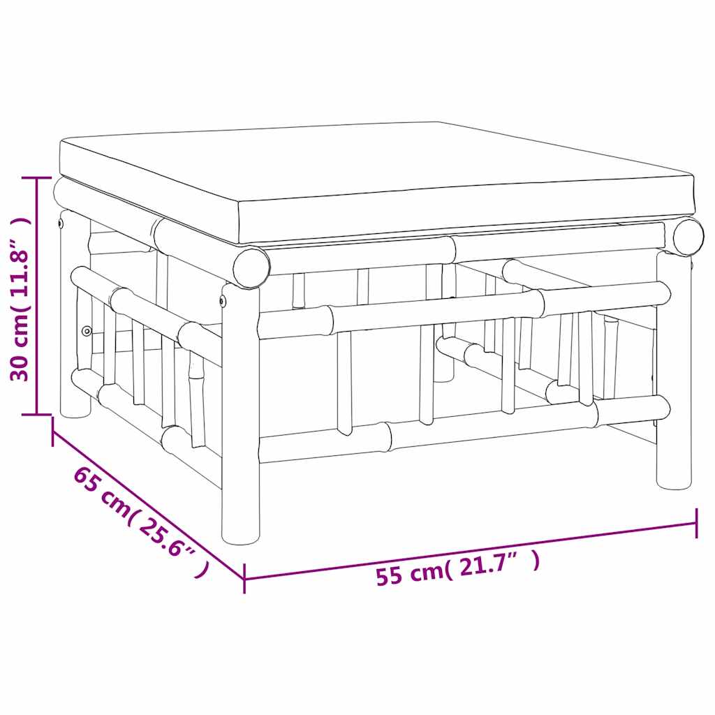 3-tlg. Garten-Lounge-Set mit Kissen Creme Bambus