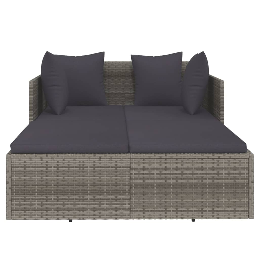Sonnenliege mit Kissen Grau 182x118x63 cm Poly Rattan