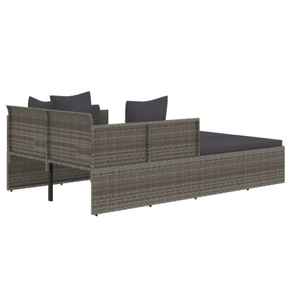 Sonnenliege mit Kissen Grau 182x118x63 cm Poly Rattan