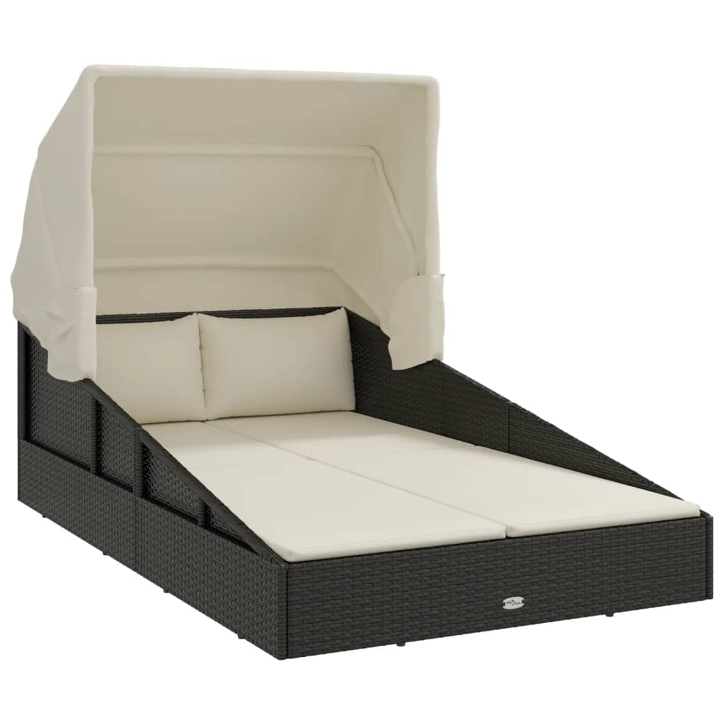 Sonnenliege mit Faltdach Schwarz 200x114x128 cm Poly Rattan