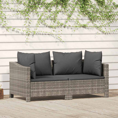 2-teiliges Garten-Lounge-Set mit Kissen Grau Poly Rattan