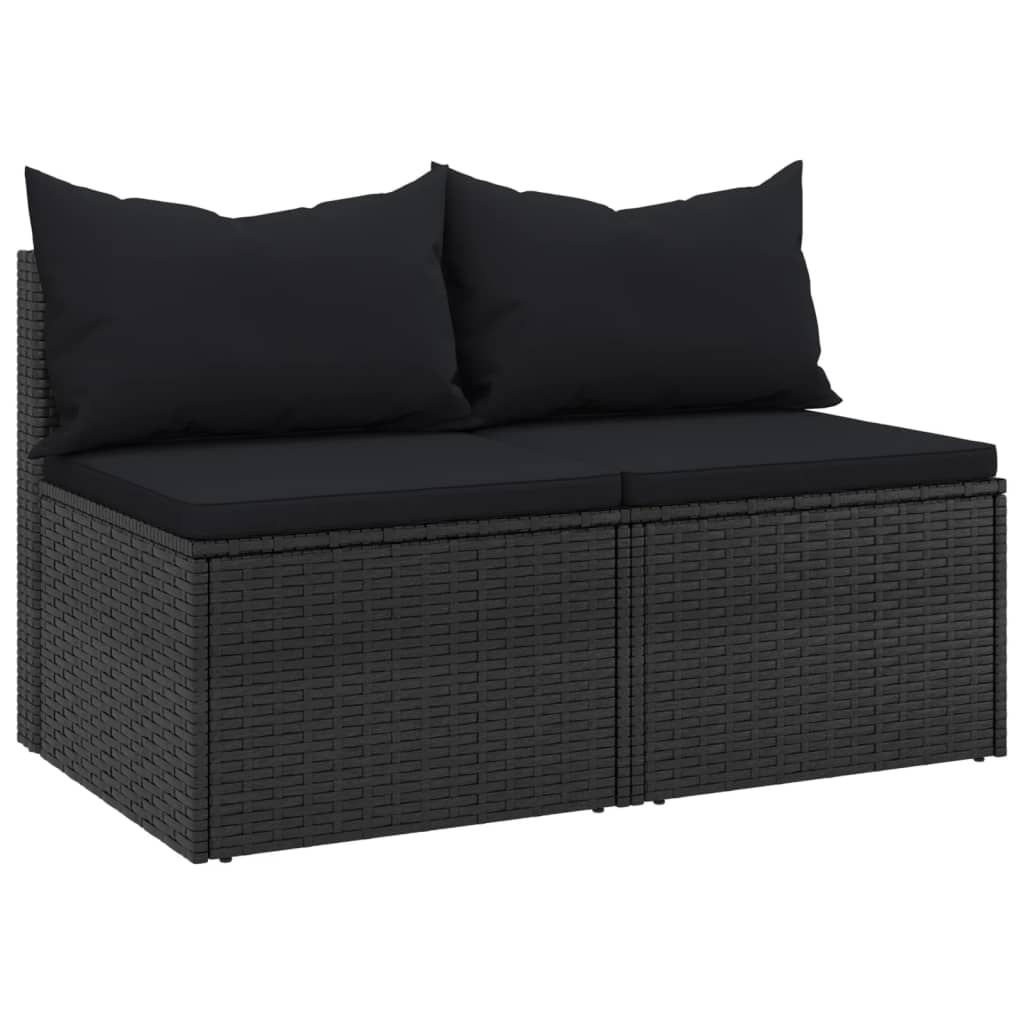 Garten-Mittelsofas mit Kissen 2 Stk. Schwarz Poly Rattan