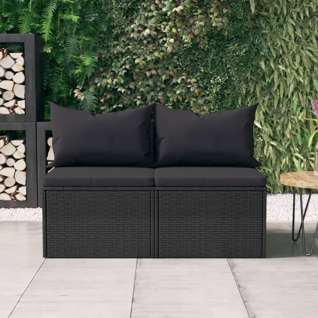 Garten-Mittelsofas mit Kissen 2 Stk. Schwarz Poly Rattan