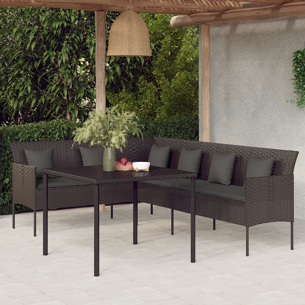 2-tlg. Garten-Essgruppe mit Kissen Schwarz Poly Rattan