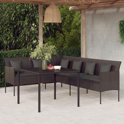 2-tlg. Garten-Essgruppe mit Kissen Schwarz Poly Rattan