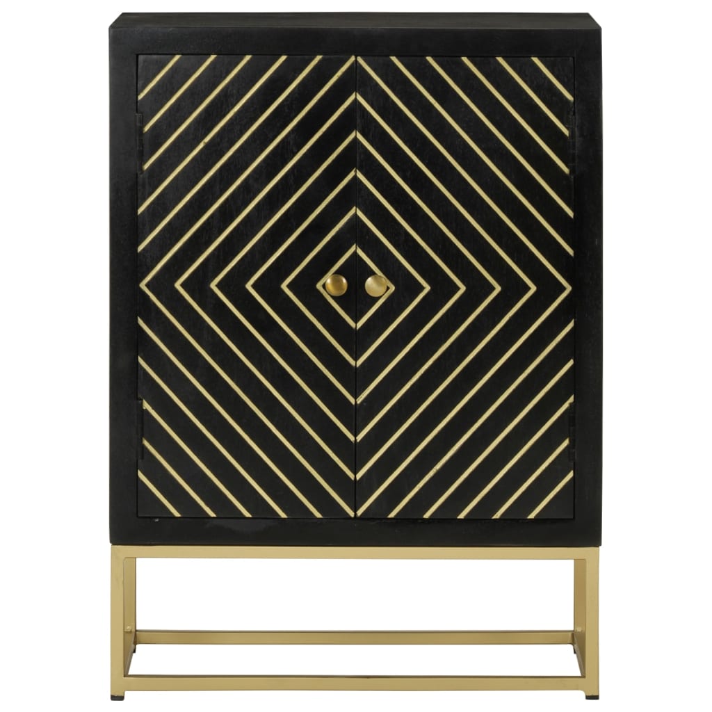 Sideboard mit 2 Türen Schwarz Gold 55x30x75 cm Massivholz Mango