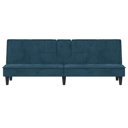 Schlafsofa mit Getränkehaltern Blau Samt